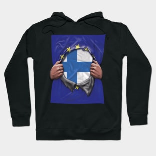 Finland Flag European Union Flag Ripped Open - Gift for Finnish From Finland Hoodie